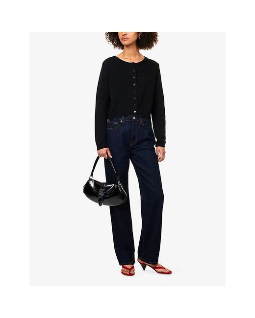 Reformation Blue Clara Cotton Knitted-Cardigan
