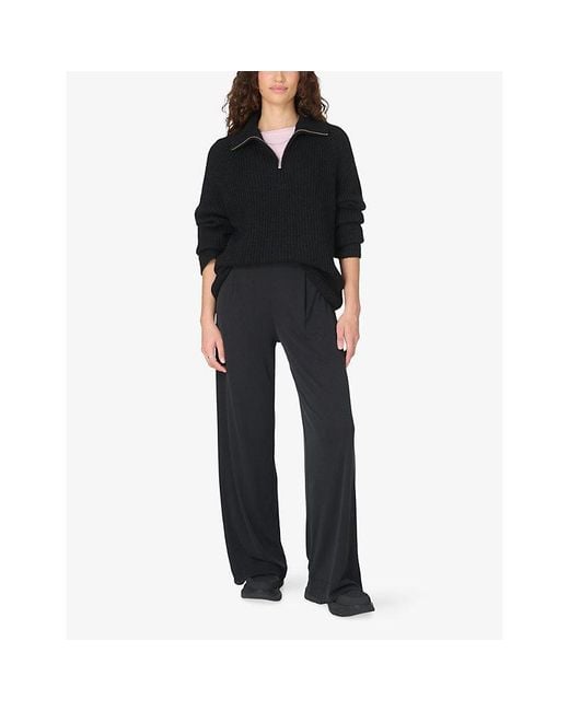 Sweaty Betty Blue Funnel-Neck Half-Zip Ribbed Wool-Blend Jumper