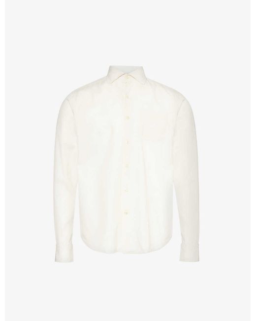 Oscar Jacobson White Long-sleeved Patch-pocket Cotton Shirt for men
