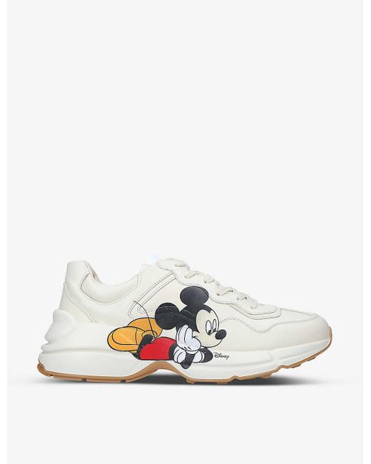 Gucci White Mens Bone Men's X Disney Mickey Mouse Rhyton Leather Mid-top Trainers 6 for men