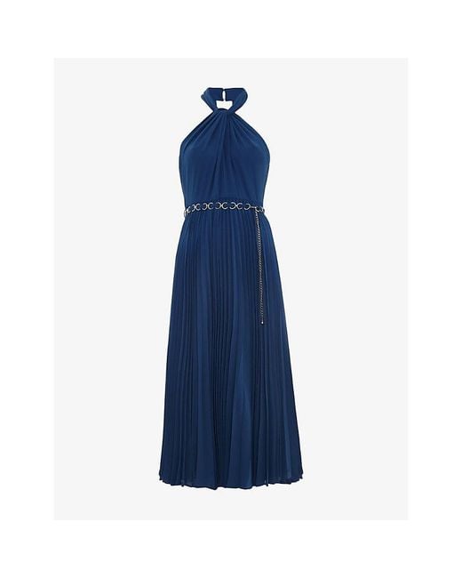 Phase Eight Blue Sathia Pleated Halter-Neck Woven Midi Dress