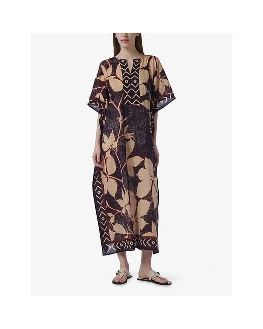 eem Multicolor Notch-Neck Floral Print Cotton Kaftan