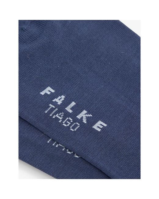 Falke Blue Tiago Ribbed-Cuff Stretch-Cotton Blend Ankle Socks for men