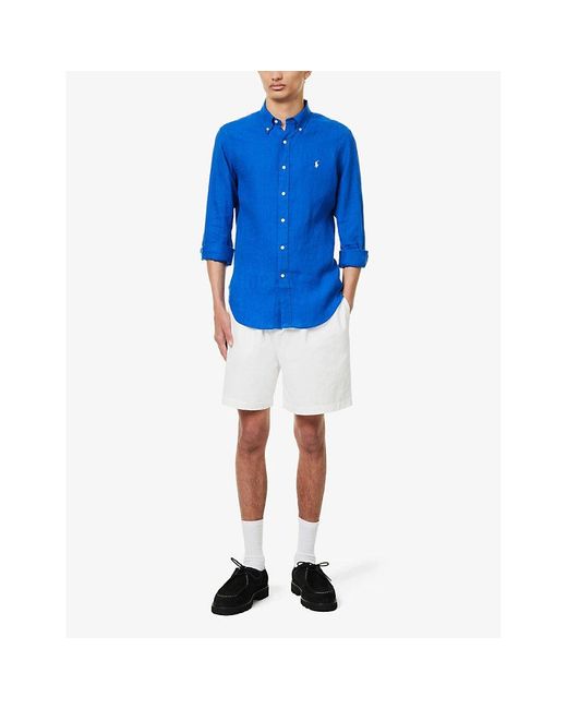 Polo Ralph Lauren Blue Logo-embroidered Custom-fit Linen Shirt for men