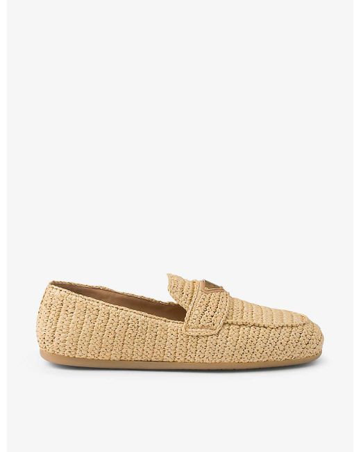 Prada Natural Logo-plaque Slip-on Woven Loafers