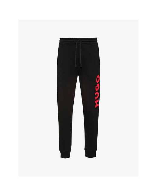 HUGO Black Logo-Print Regular-Fit Cotton-Jersey Jogging Bottoms for men
