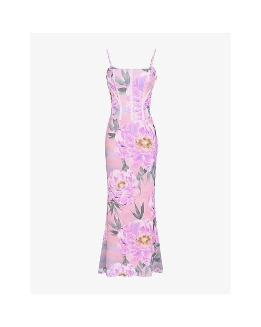 House Of Cb Pink Antonina Corset Lace Maxi Dress