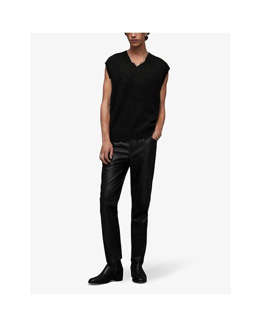 AllSaints Lynch Mid-rise Straight-leg Leather Trousers in Black for Men |  Lyst UK