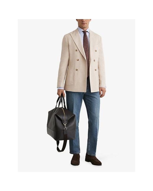 Reiss Natural Manci Double-Breasted Woven Blazer for men