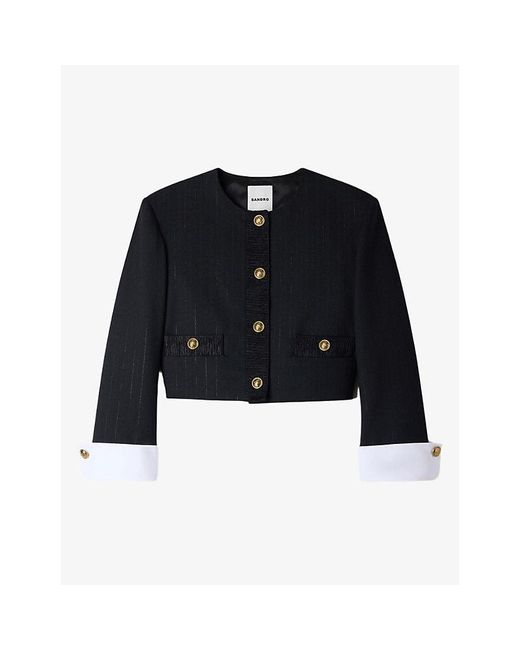 Sandro Blue Cropped Stripe Wool Jacket