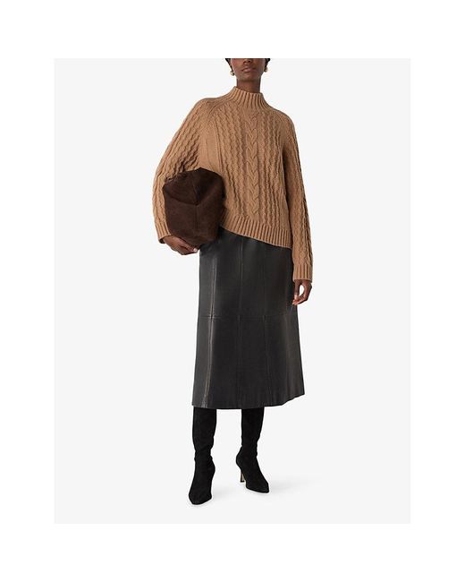 Whistles Natural Cropped Cable-Knit Wool-Blend Jumper