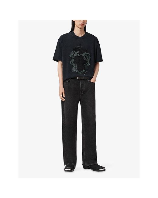 AllSaints Blue Mesh Faded-Wash Cotton-Jersey T-Shirt for men