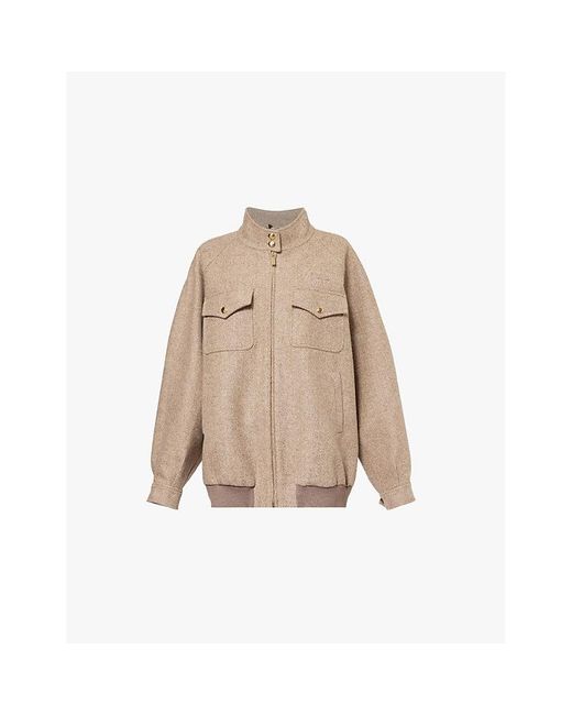 Miu Miu Natural Oversized Stand-Collar Brushed-Wool Jacket