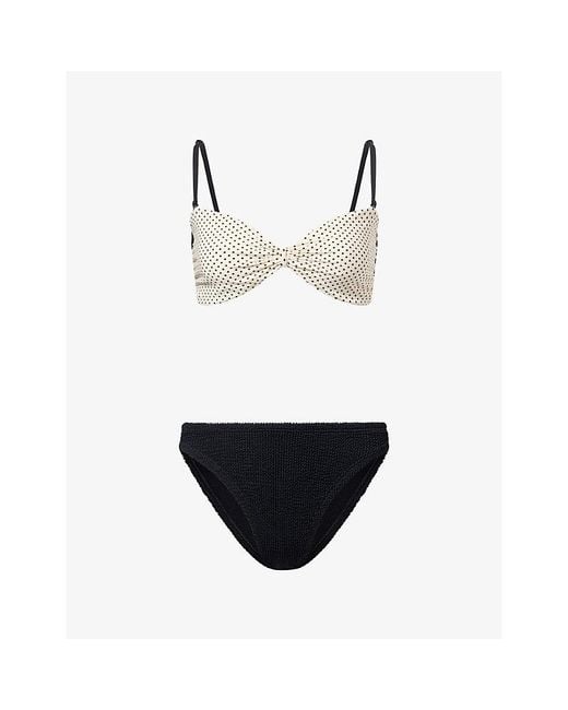 Hunza G White Delphine Polka-Dot Bikini Set