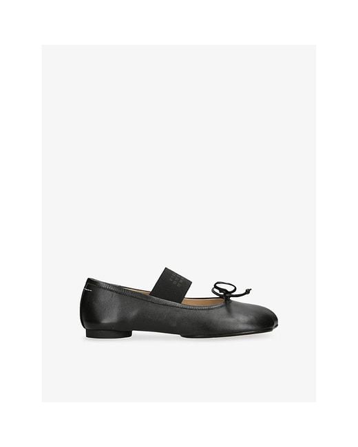 MM6 by Maison Martin Margiela Black Logo-Elastic Leather Ballet Slippers