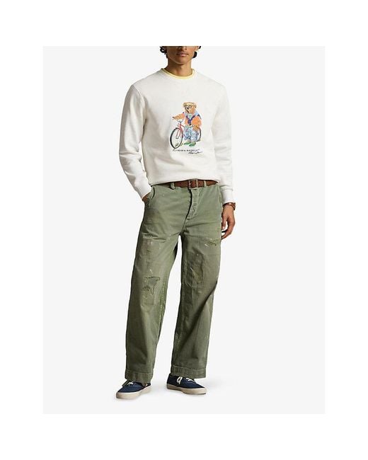 Polo Ralph Lauren White Bike Polo Bear Printed Cotton-Blend Sweatshirt for men