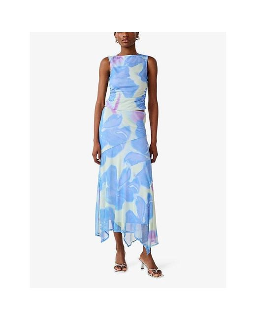 OMNES Blue Cruze Floral-Print Woven Midi Skirt
