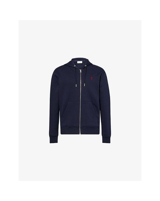 AMI Blue Adc Logo-Embroidered Cotton-Jersey Hoody for men