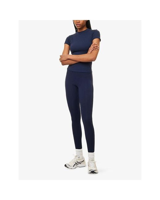The Couture Club Blue Sculpting Crossover-Waistband Stretch-Jersey Leggings