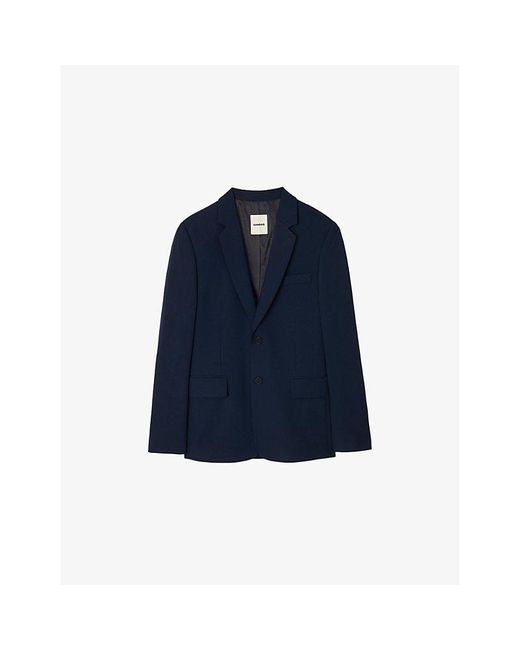 Sandro Blue Regular-Fit Single-Breasted Wool Blazer for men