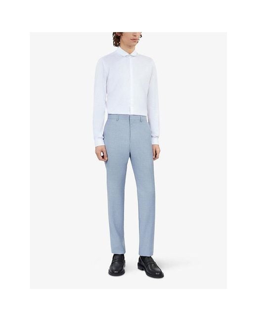 The Kooples Blue Tapered-Leg Slim-Fit Wool Trousers for men