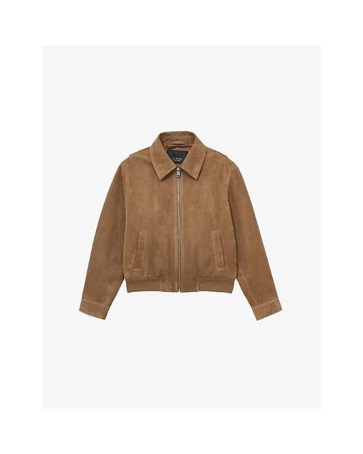 Reiss Brown Gia Zip-Through Suede Bomber Jacket