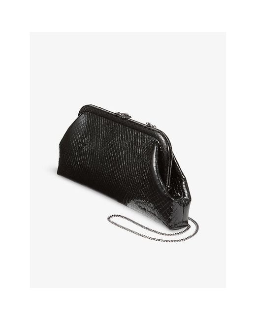 Jimmy Choo Black Skylar Snake-Printed Leather Clutch