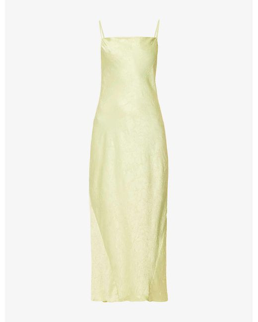 Bec & Bridge Yellow Lani Crinkle-texture Satin Maxi Dress
