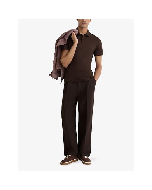 Reiss Brown Earl Short-Sleeved Cotton Polo Shirt for men