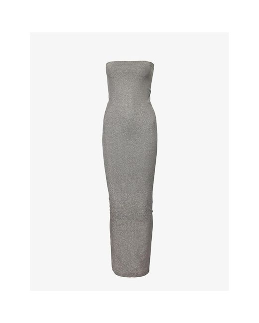 Wolford Gray Fading Shine Strapless Stretch-woven Midi Dres