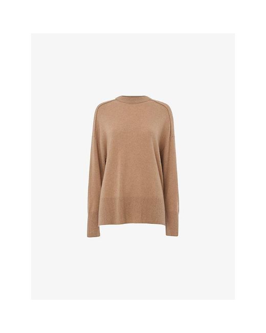 Whistles Brown Seam-Detail Relaxed-Fit Cashmere Jumper