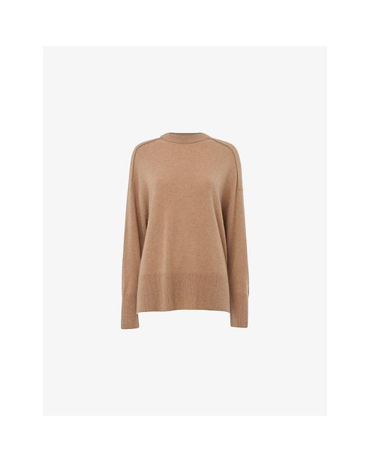 Whistles Brown Seam-Detail Relaxed-Fit Cashmere Jumper
