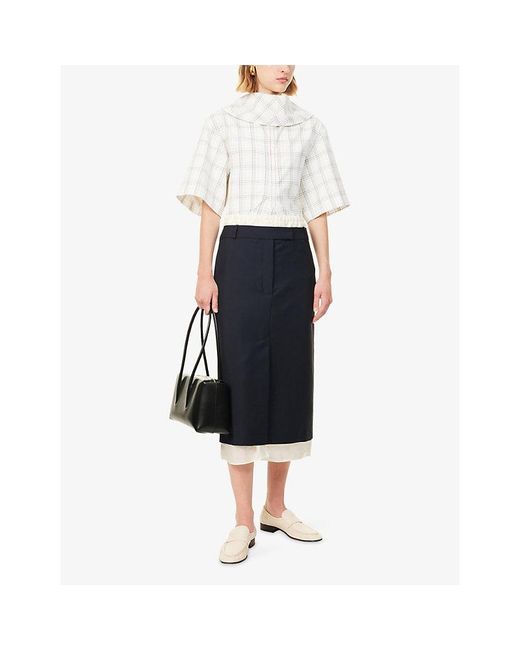 RÓHE Frames Blue Boxer Detailed Wool-Blend Midi Skirt