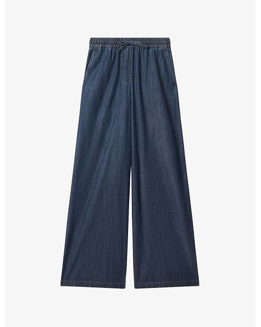 Reiss Blue Carter Wide-leg High-rise Denim Trousers