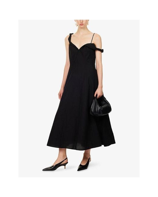 RÓHE Frames Black Twisted Off-Shoulder Cotton-Blend Dress