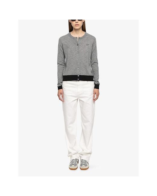 Zadig & Voltaire Gray Missya Logo-Embroidered Cashmere Cardigan