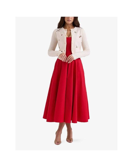 House Of Cb Natural Evelina Strawberry-Embroidered Wool Cardigan