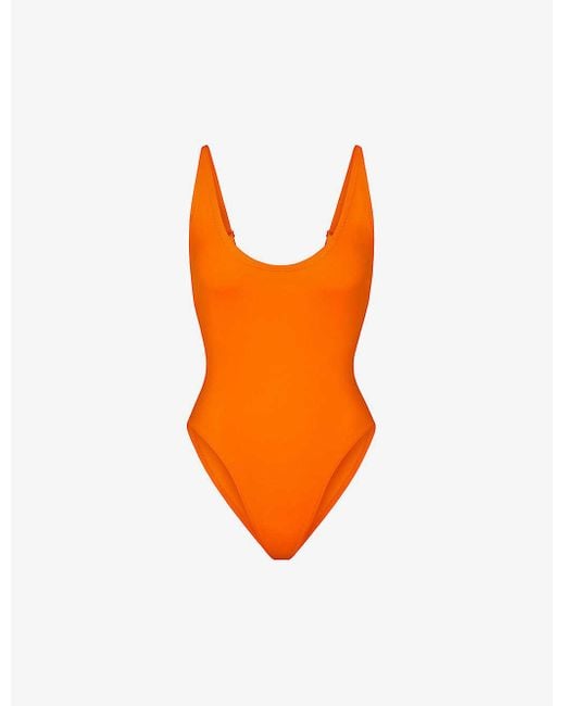 Skims Orange Scoop-neck Low-back Recycled Stretch-nylon Swimsuit Xxx