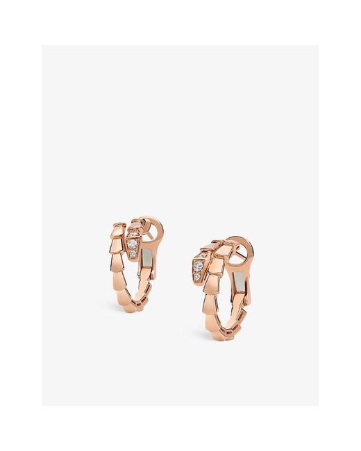 BVLGARI Metallic Serpenti Viper 18Ct Rose- And 0.18Ct Brilliant-Cut Diamond Hoop Earrings