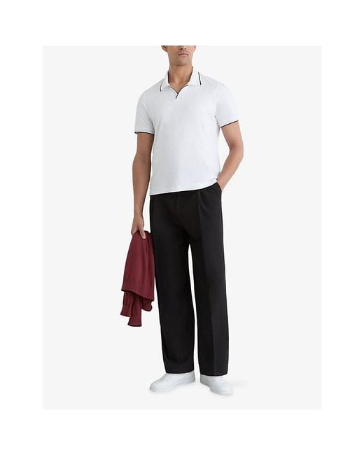 Reiss White Nico Air-Water Tipped Cotton Polo Shirt for men