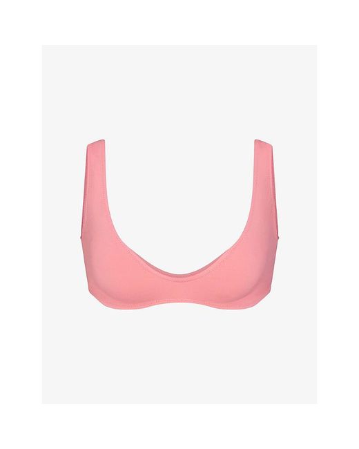Skims Pink Signature Swim Plunge Bikini Top