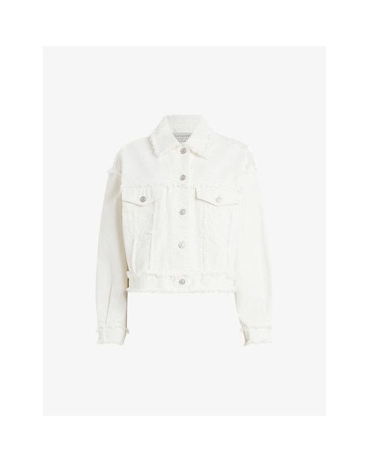 AllSaints White Claude Frayed Organic-cotton Denim Jacket