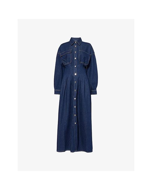 FRAME Blue The Nipped Long-Sleeve Denim Maxi Dress