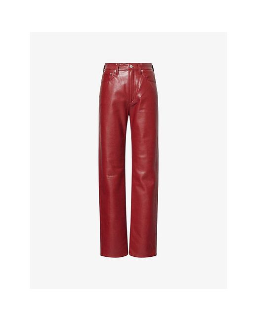 Agolde Red 90's Pinch Waist Leather-Blend Jeans