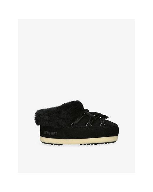 Moon Boot Black Evx Suede And Shearling Mules