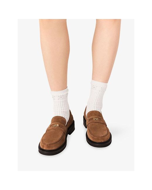 Maje Brown Medallion-Embellished Suede Loafers