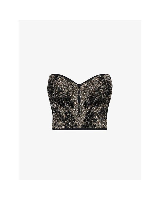 Alexander McQueen Black Crystal-embellished Corseted Woven Top