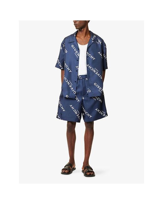 Givenchy Blue Relaxed-Fit Logo Silk Shorts for men