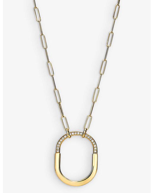 Tiffany & Co Metallic Tiffany Lock 18ct Yellow-gold And 0.43ct Round-brilliant Diamond Pendant Necklace