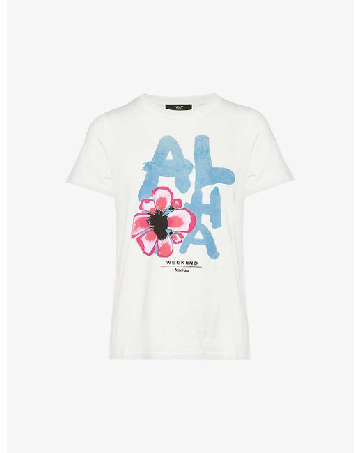 Weekend by Maxmara White Yen Graphic-print Cotton-jersey T-shirt